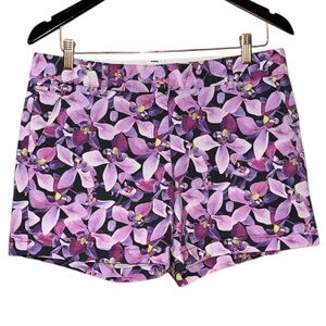•LANDS’ END•PURPLE & PINK FLORAL NOT-TOO-LOW RISE 5” CHINO SHORTS SIZE 10 (EUC)